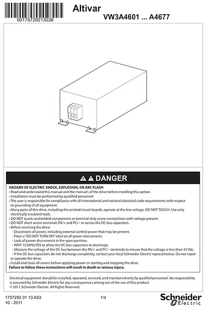 schneider施耐德Instruction sheet - passive filter - VW3A4601 ... 677